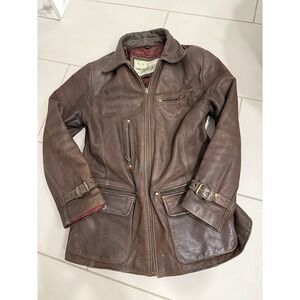 Vintage GUESS Brown Leather Utility Jacket Women's Small Military Moto Zip